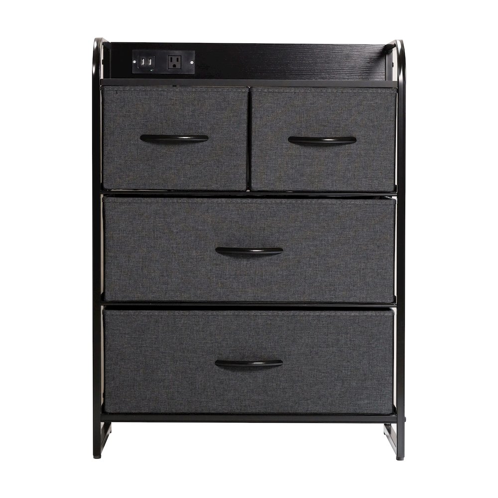 4 Drawer Nightstand with Charging Station, 2 USB Ports, Black Metal Frame. Picture 10