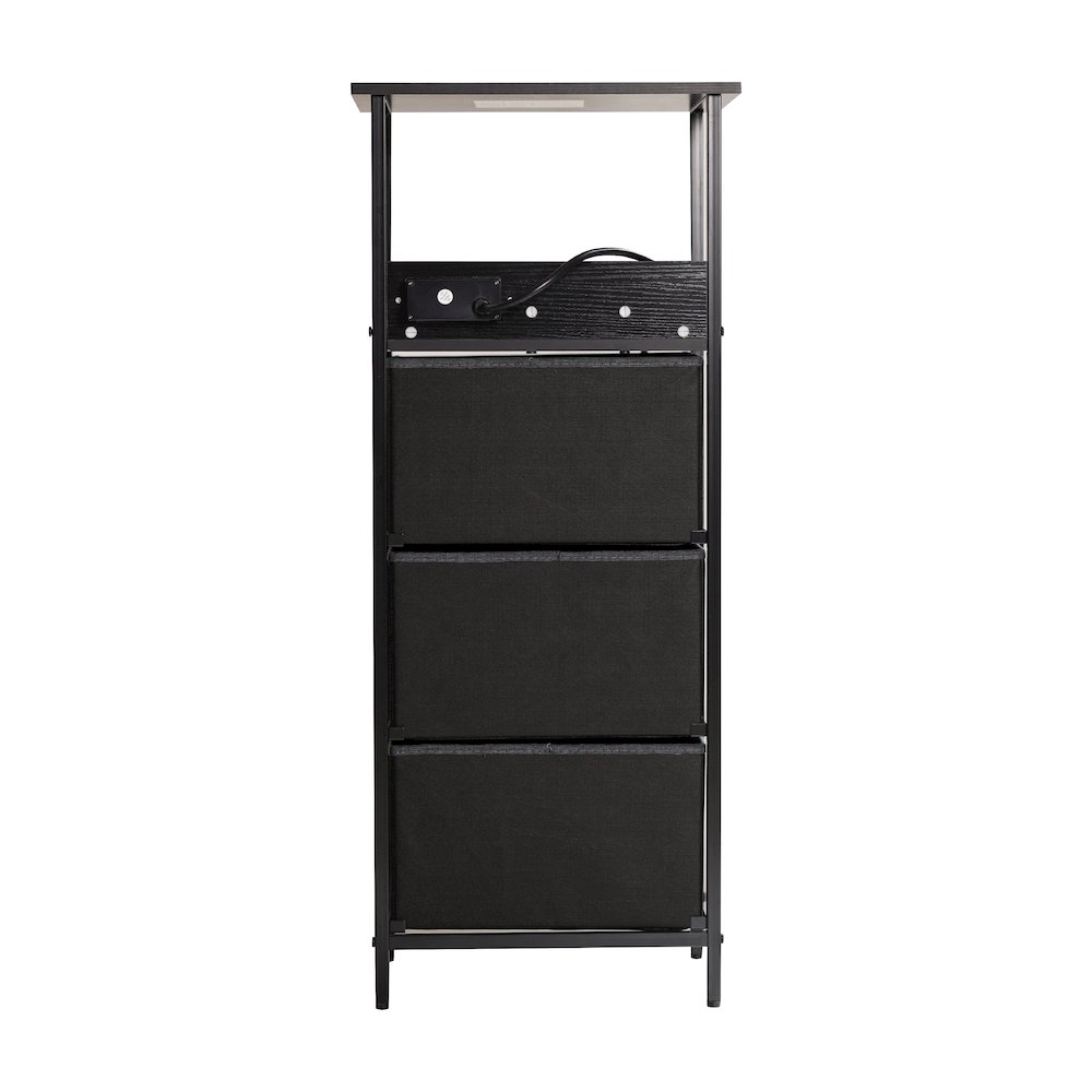3 Drawer Nightstand with Charging Station, 2 USB Ports, Black Metal Frame. Picture 7