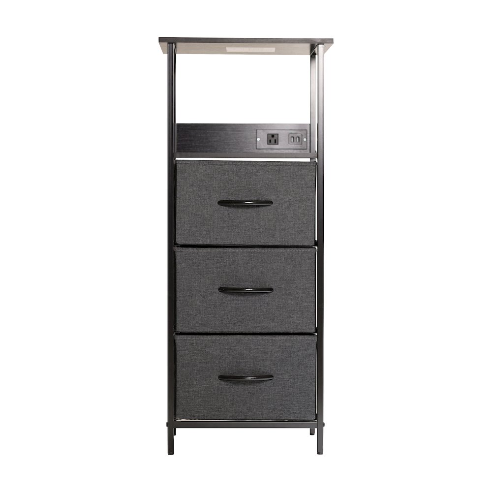 3 Drawer Nightstand with Charging Station, 2 USB Ports, Black Metal Frame. Picture 10