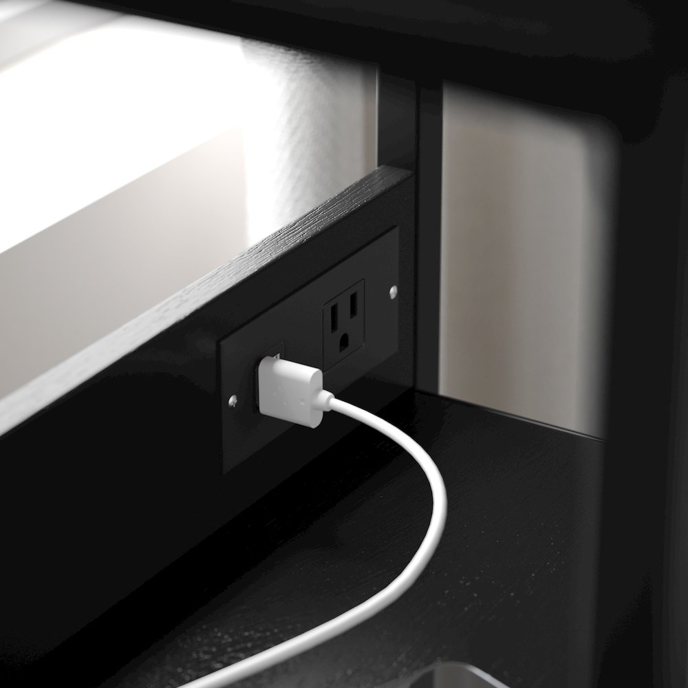 3 Drawer Nightstand with Charging Station, 2 USB Ports, Black Metal Frame. Picture 6