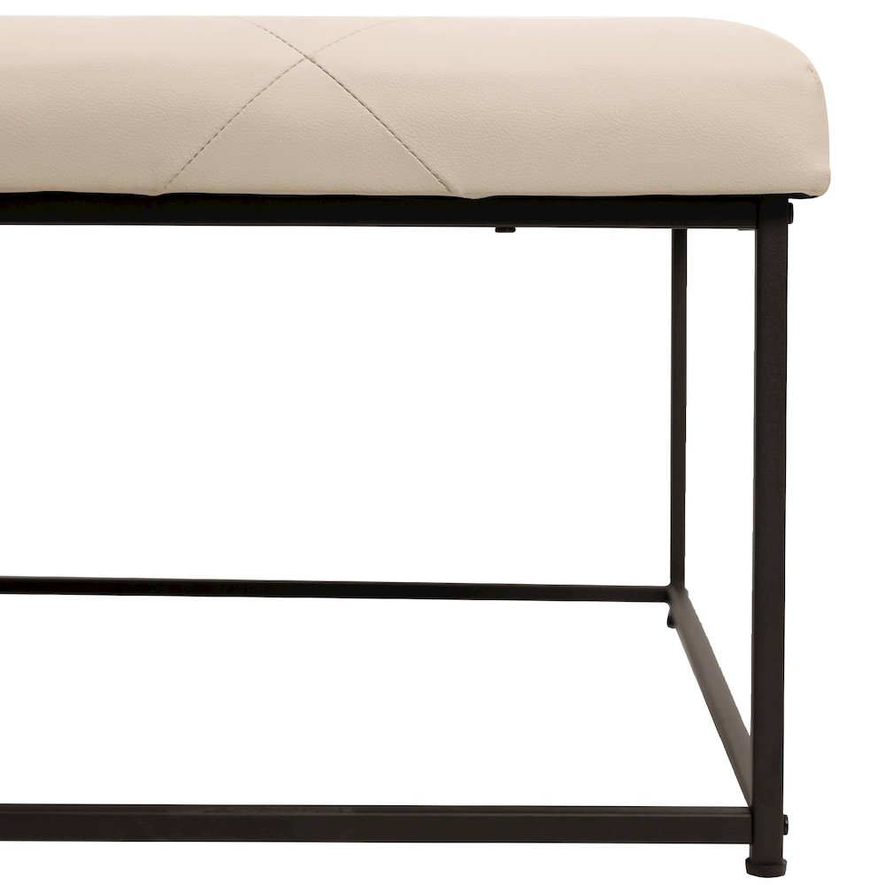 30" Square LeatherSoft Tufted Ottoman, Metal Frame,Beige LeatherSoft/Black Frame. Picture 6