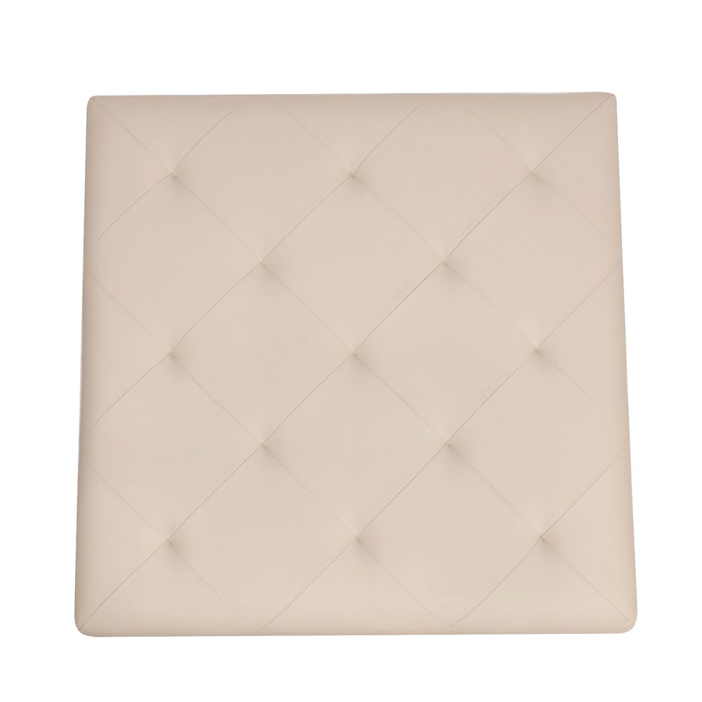 30" Square LeatherSoft Tufted Ottoman, Metal Frame,Beige LeatherSoft/Black Frame. Picture 9