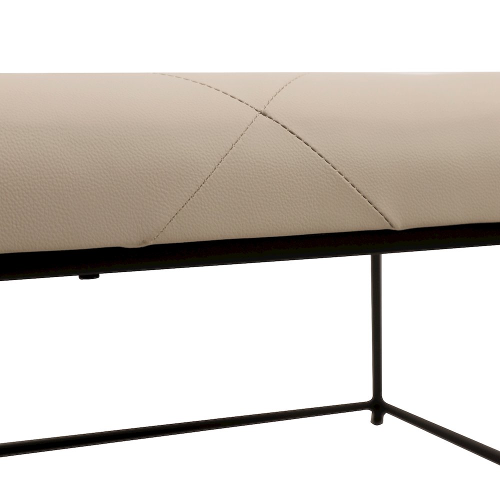 30" Square LeatherSoft Tufted Ottoman, Metal Frame,Beige LeatherSoft/Black Frame. Picture 10
