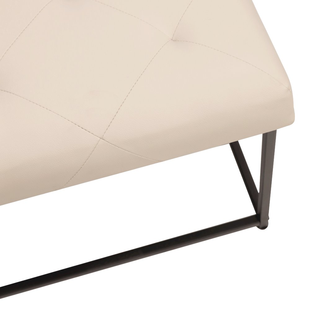 30" Square LeatherSoft Tufted Ottoman, Metal Frame,Beige LeatherSoft/Black Frame. Picture 13