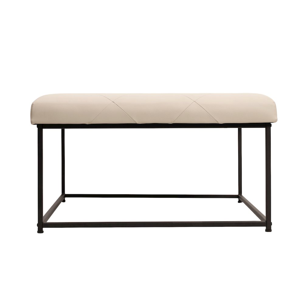 30" Square LeatherSoft Tufted Ottoman, Metal Frame,Beige LeatherSoft/Black Frame. Picture 8