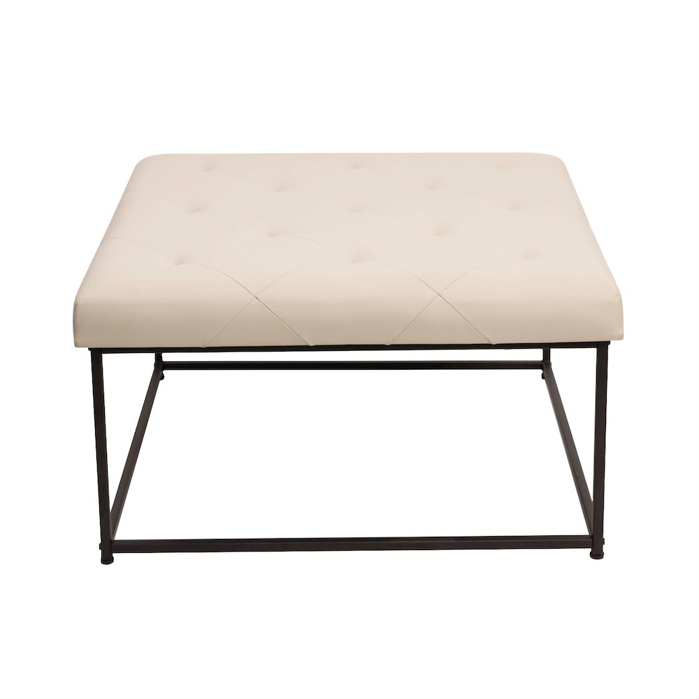30" Square LeatherSoft Tufted Ottoman, Metal Frame,Beige LeatherSoft/Black Frame. Picture 7