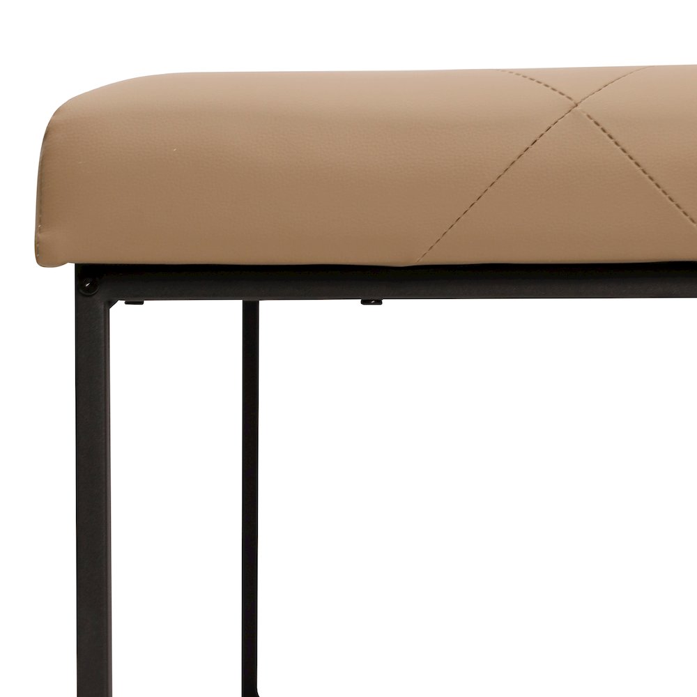 30" Square LeatherSoft Tufted Ottoman, Metal Frame, Light Brown LeatherSoft. Picture 6