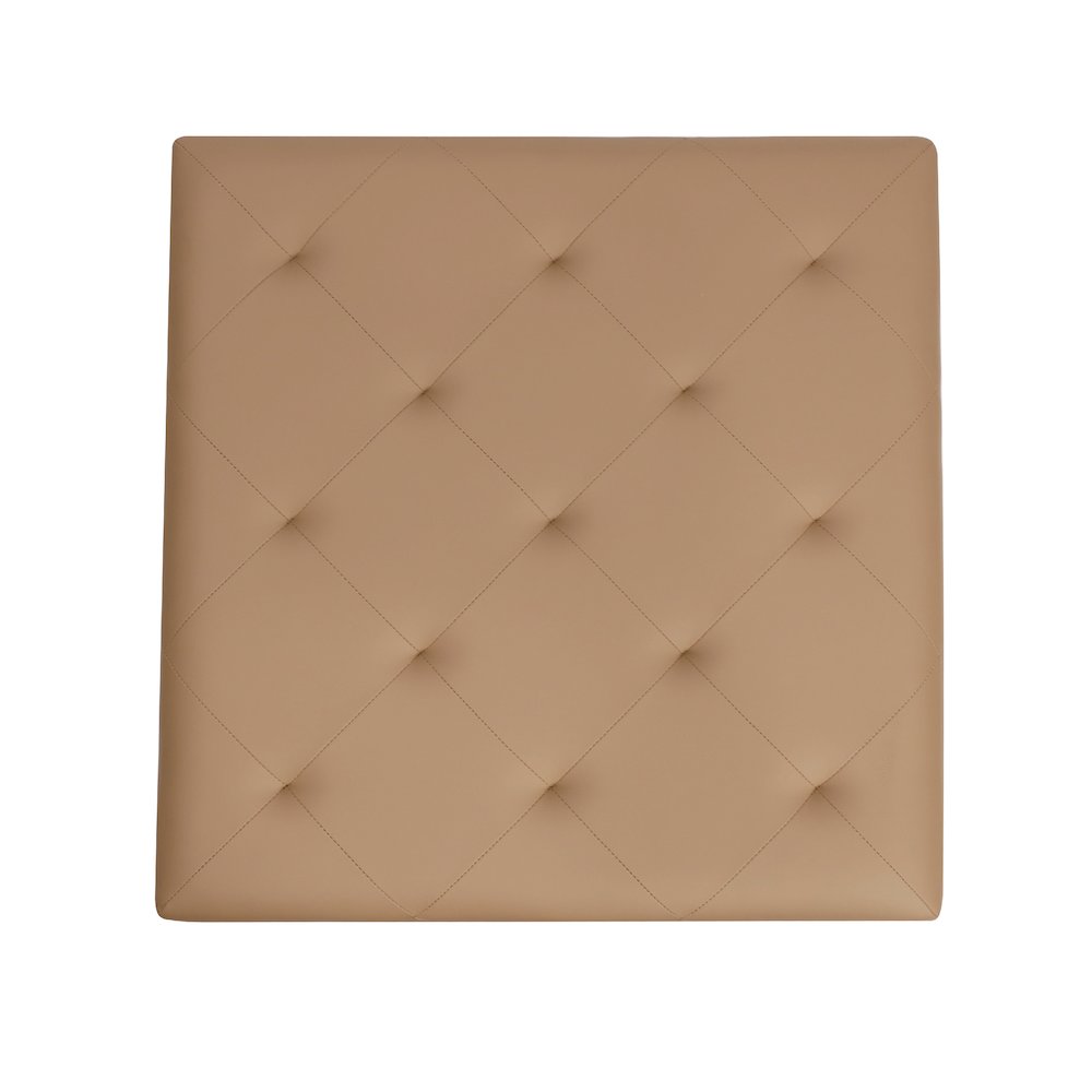 30" Square LeatherSoft Tufted Ottoman, Metal Frame, Light Brown LeatherSoft. Picture 9