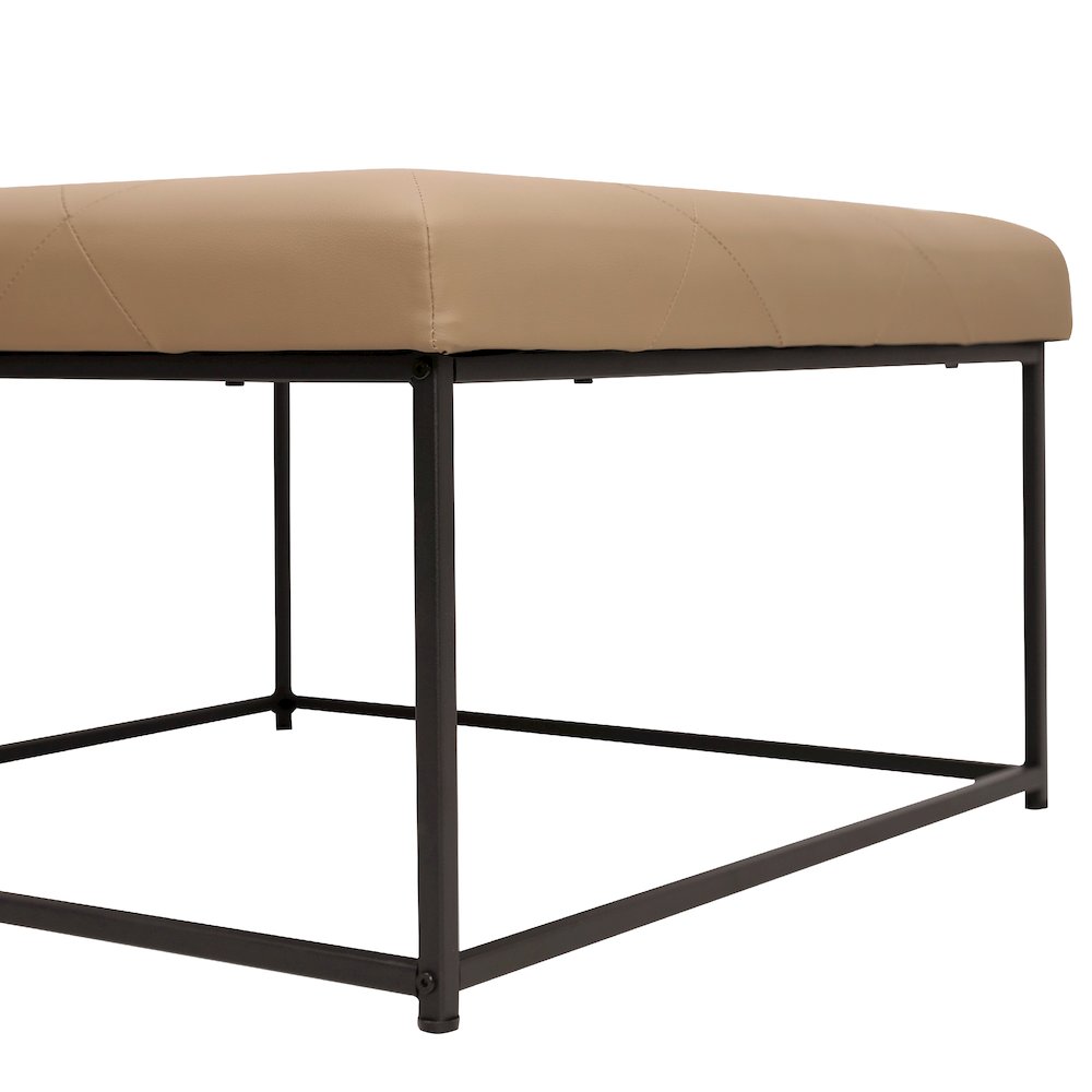 30" Square LeatherSoft Tufted Ottoman, Metal Frame, Light Brown LeatherSoft. Picture 10