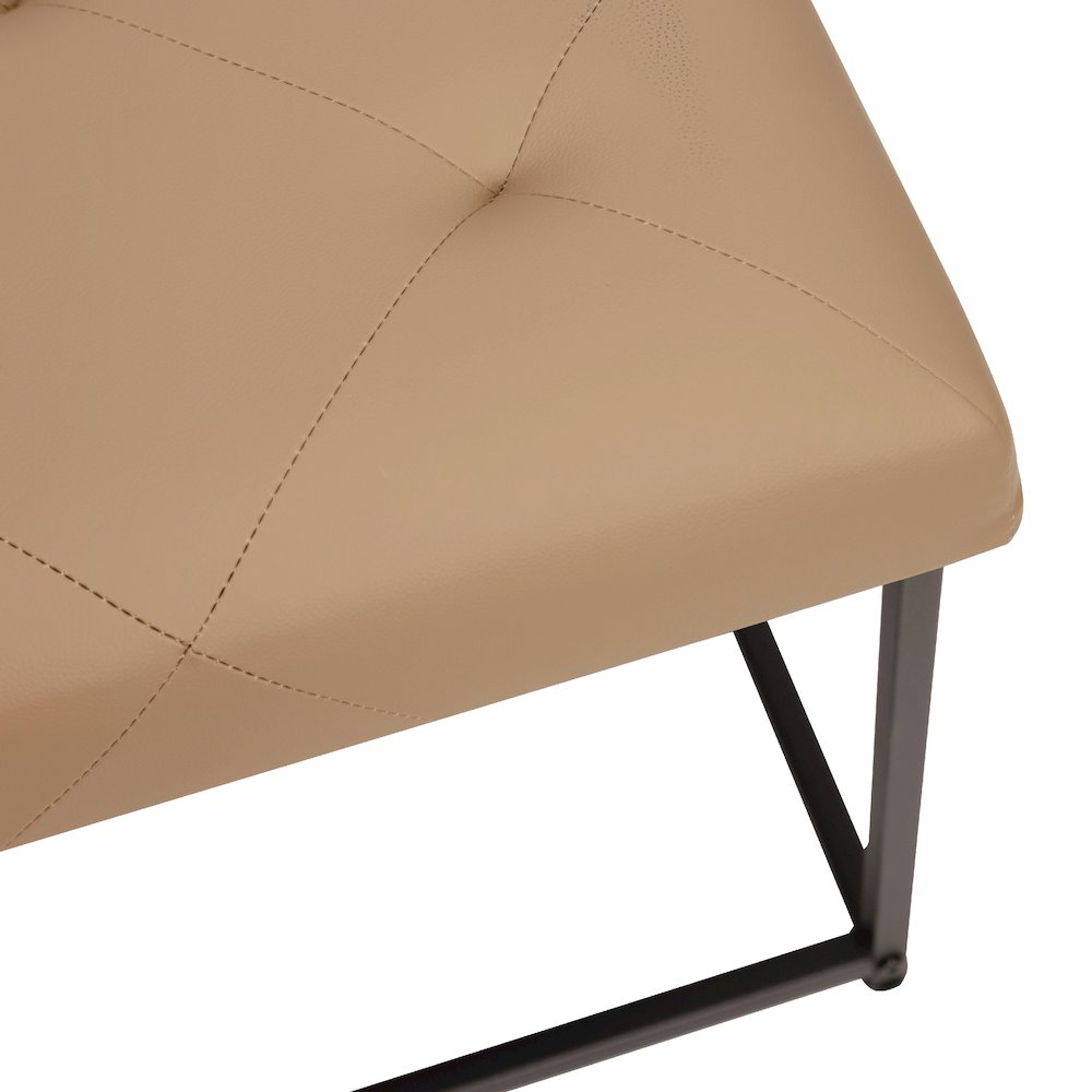 30" Square LeatherSoft Tufted Ottoman, Metal Frame, Light Brown LeatherSoft. Picture 13
