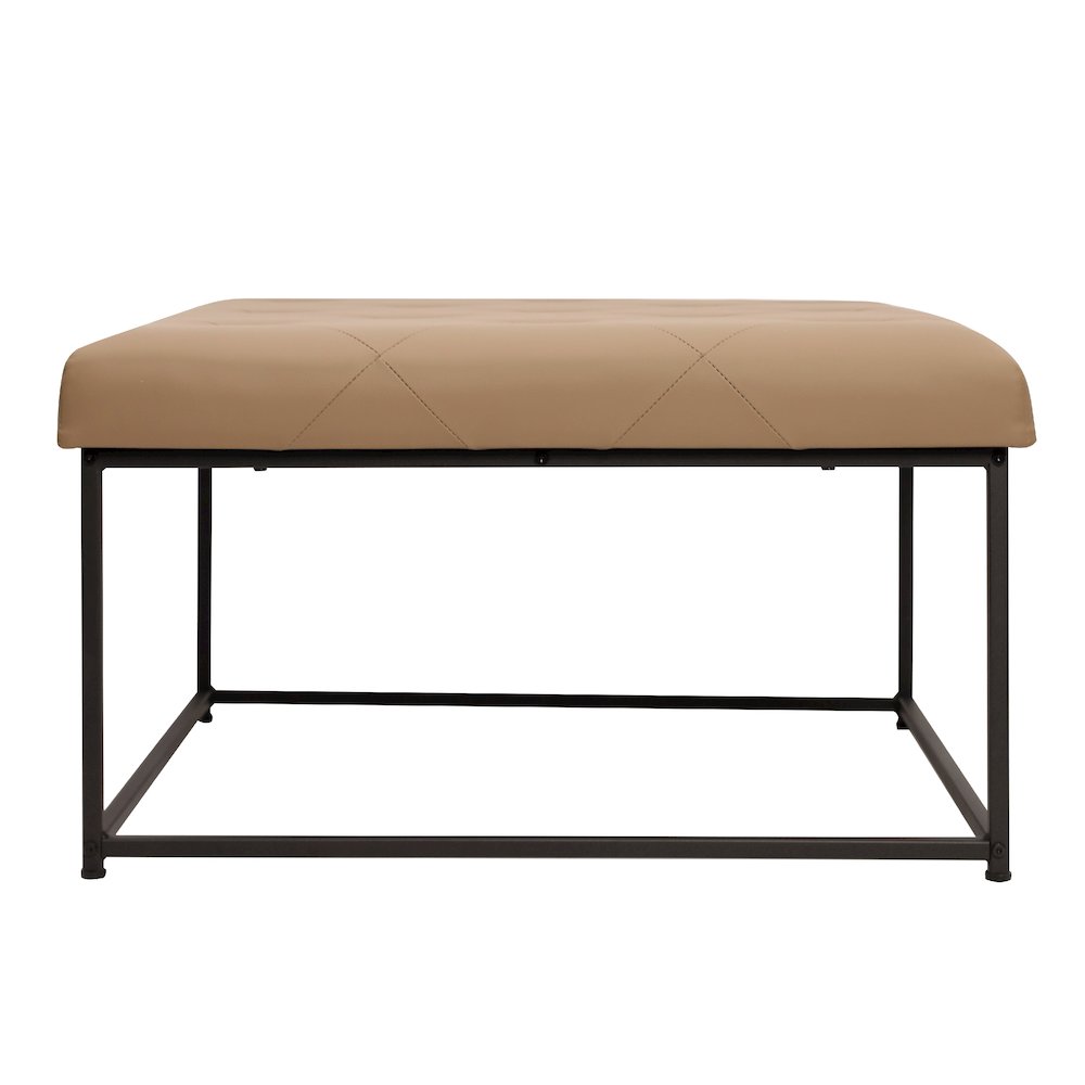 30" Square LeatherSoft Tufted Ottoman, Metal Frame, Light Brown LeatherSoft. Picture 8