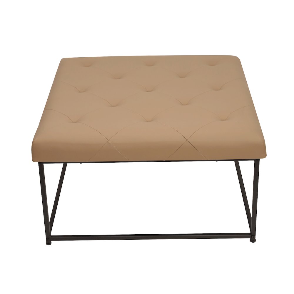 30" Square LeatherSoft Tufted Ottoman, Metal Frame, Light Brown LeatherSoft. Picture 7