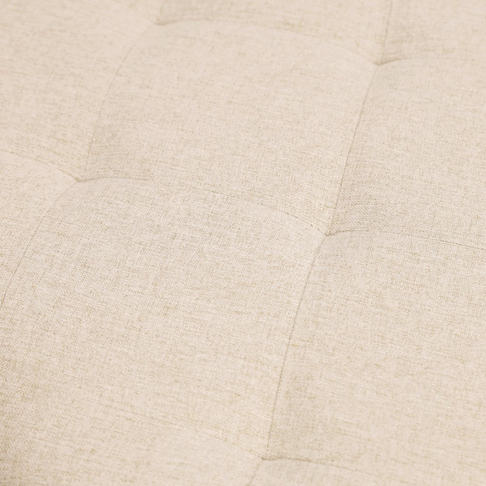 34" Round Cotton Linen Tufted Ottoman, Metal Frame, Beige Cotton Linen. Picture 12