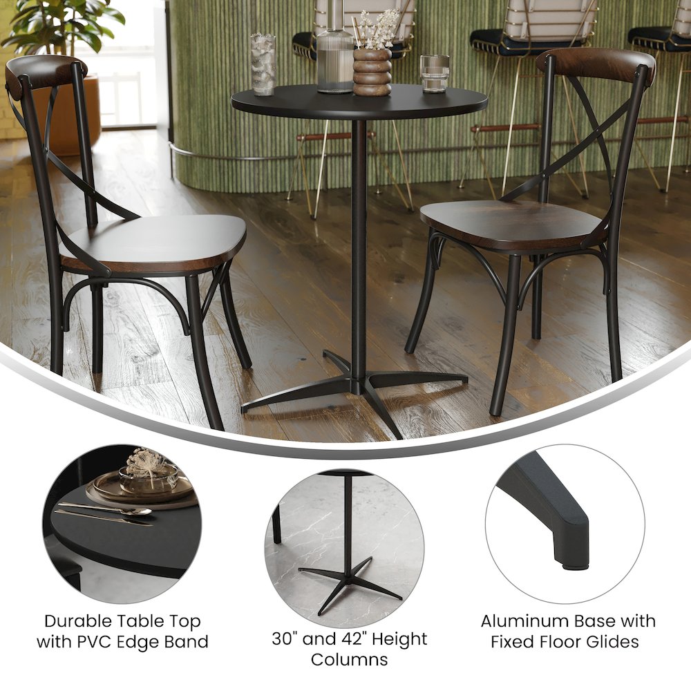 Lars 24'' Round Wood Cocktail Table with 30'' and 42'' Columns, Black. Picture 4