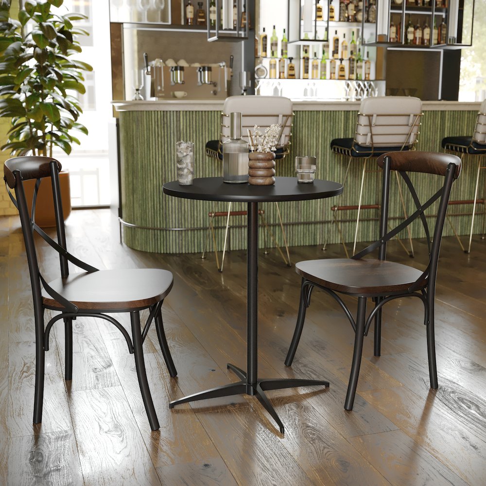 Lars 24'' Round Wood Cocktail Table with 30'' and 42'' Columns, Black. Picture 3