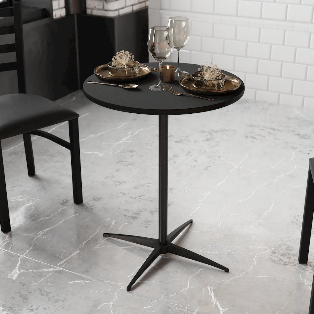 Lars 24'' Round Wood Cocktail Table with 30'' and 42'' Columns, Black. Picture 6