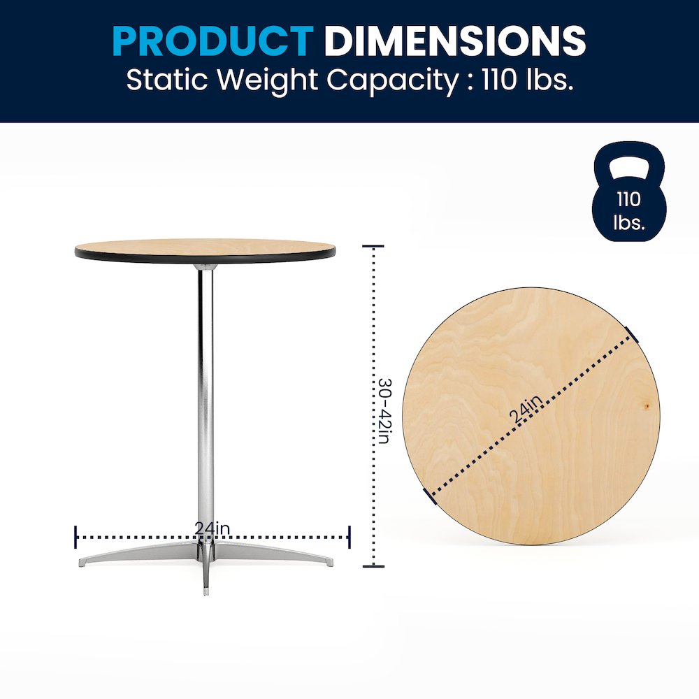 24'' Round Wood Cocktail Table with 30'' and 42'' Columns. Picture 2