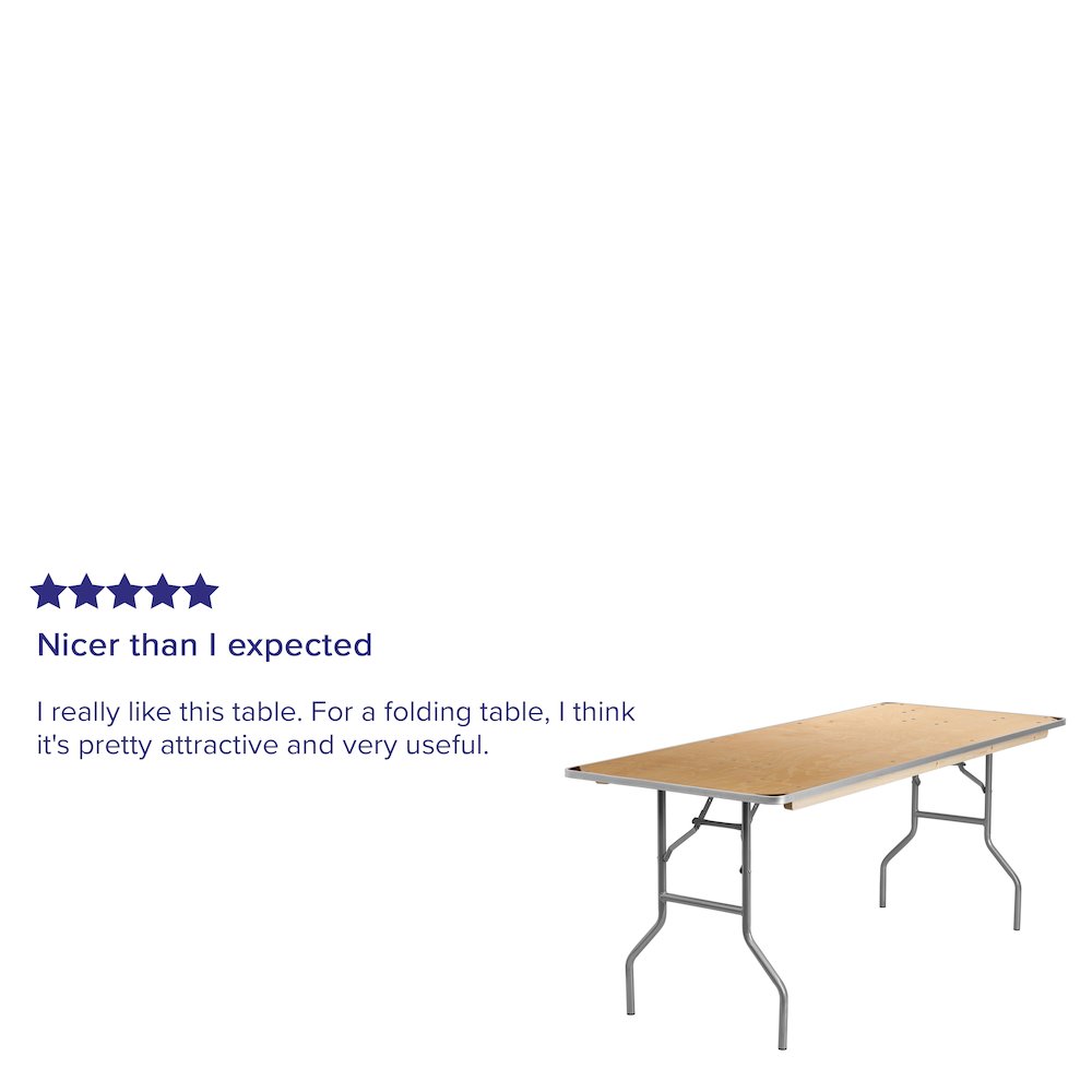 6-Foot Rectangular HEAVY DUTY Birchwood Folding Banquet Table with METAL Edges and Protective Corner Guards. Picture 4