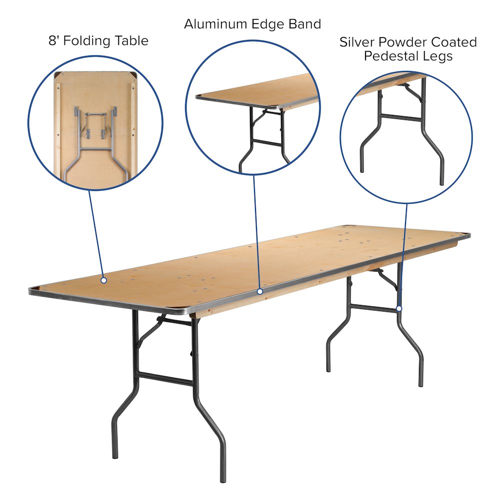 8-Foot HEAVY DUTY Birchwood Folding Banquet Table. Picture 5