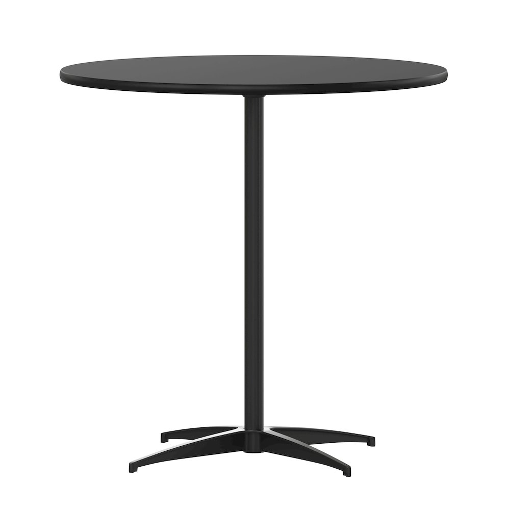 Lars 30'' Round Wood Cocktail Table with 30'' and 42'' Columns, Black. Picture 1