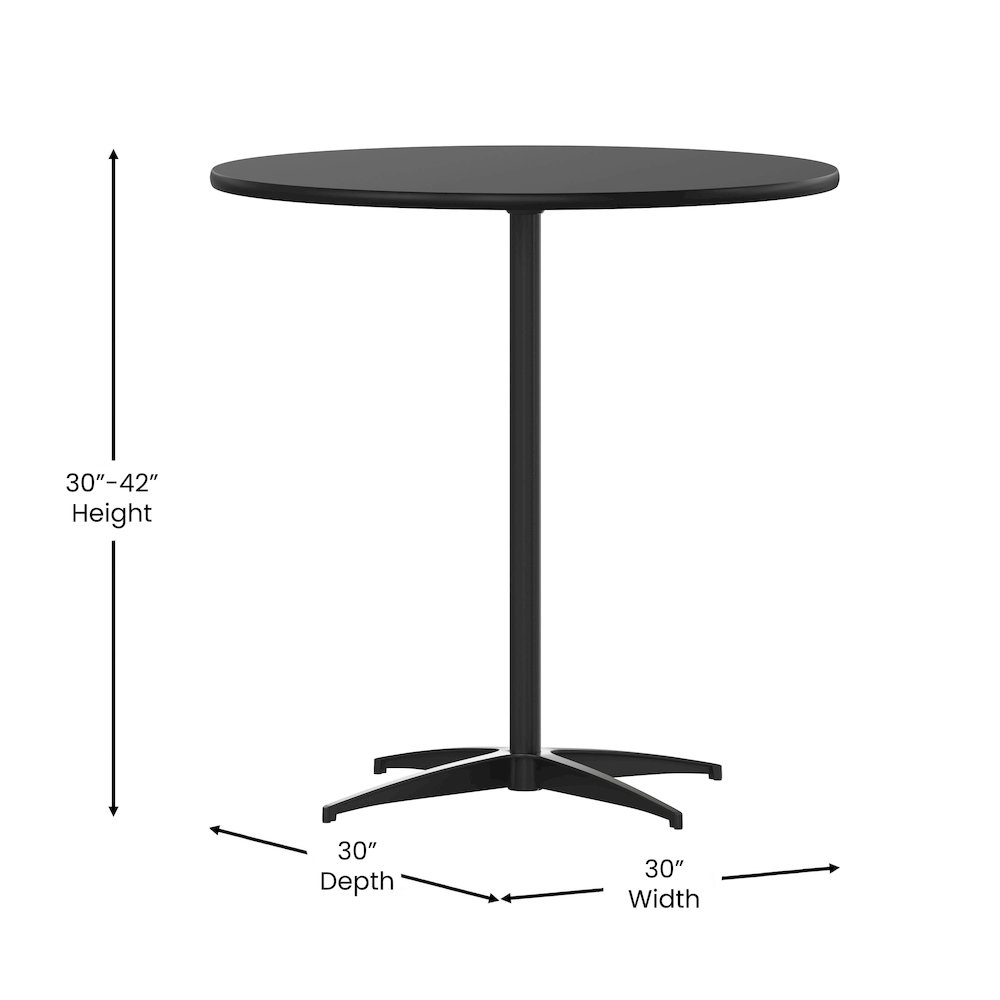 Lars 30'' Round Wood Cocktail Table with 30'' and 42'' Columns, Black. Picture 5