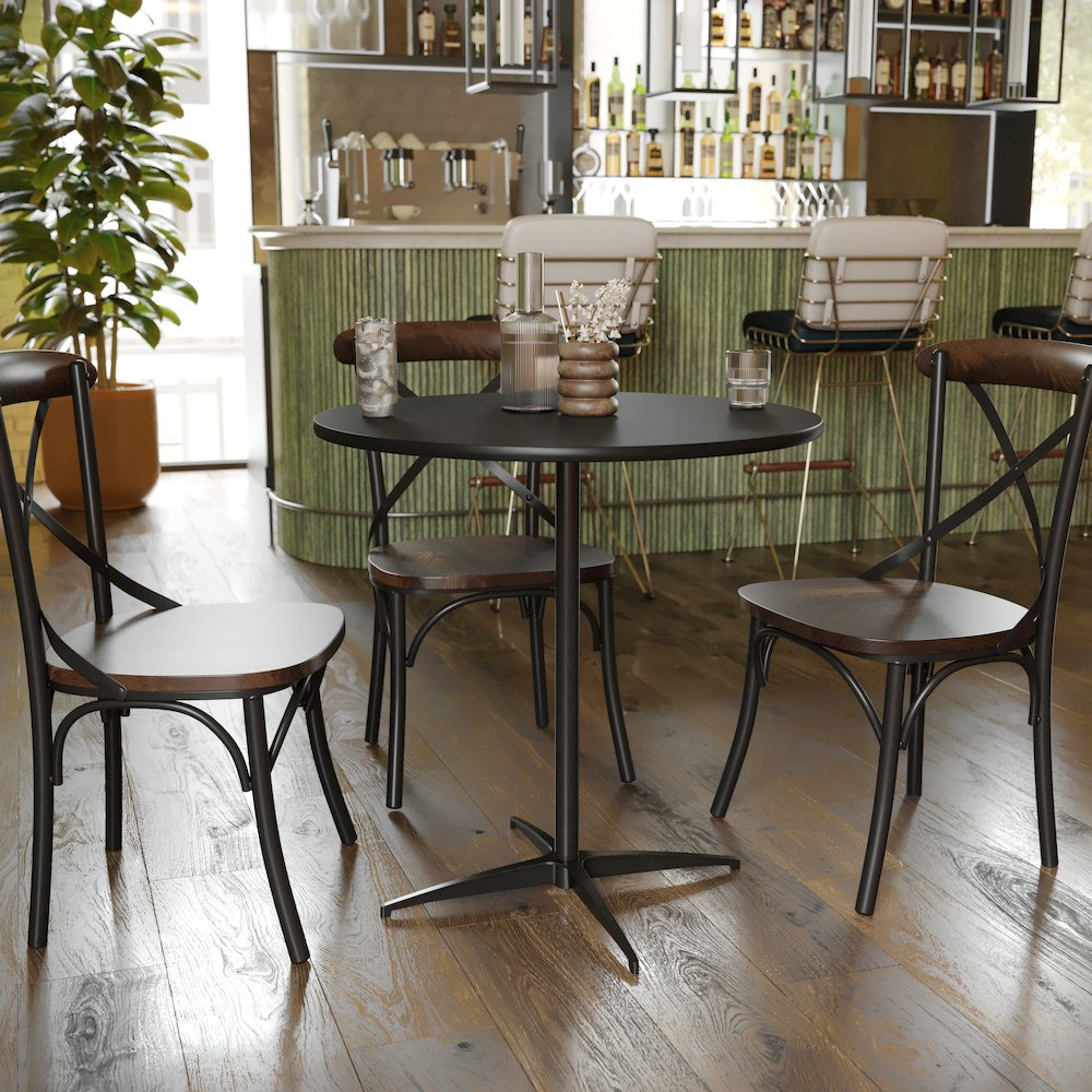 Lars 30'' Round Wood Cocktail Table with 30'' and 42'' Columns, Black. Picture 3