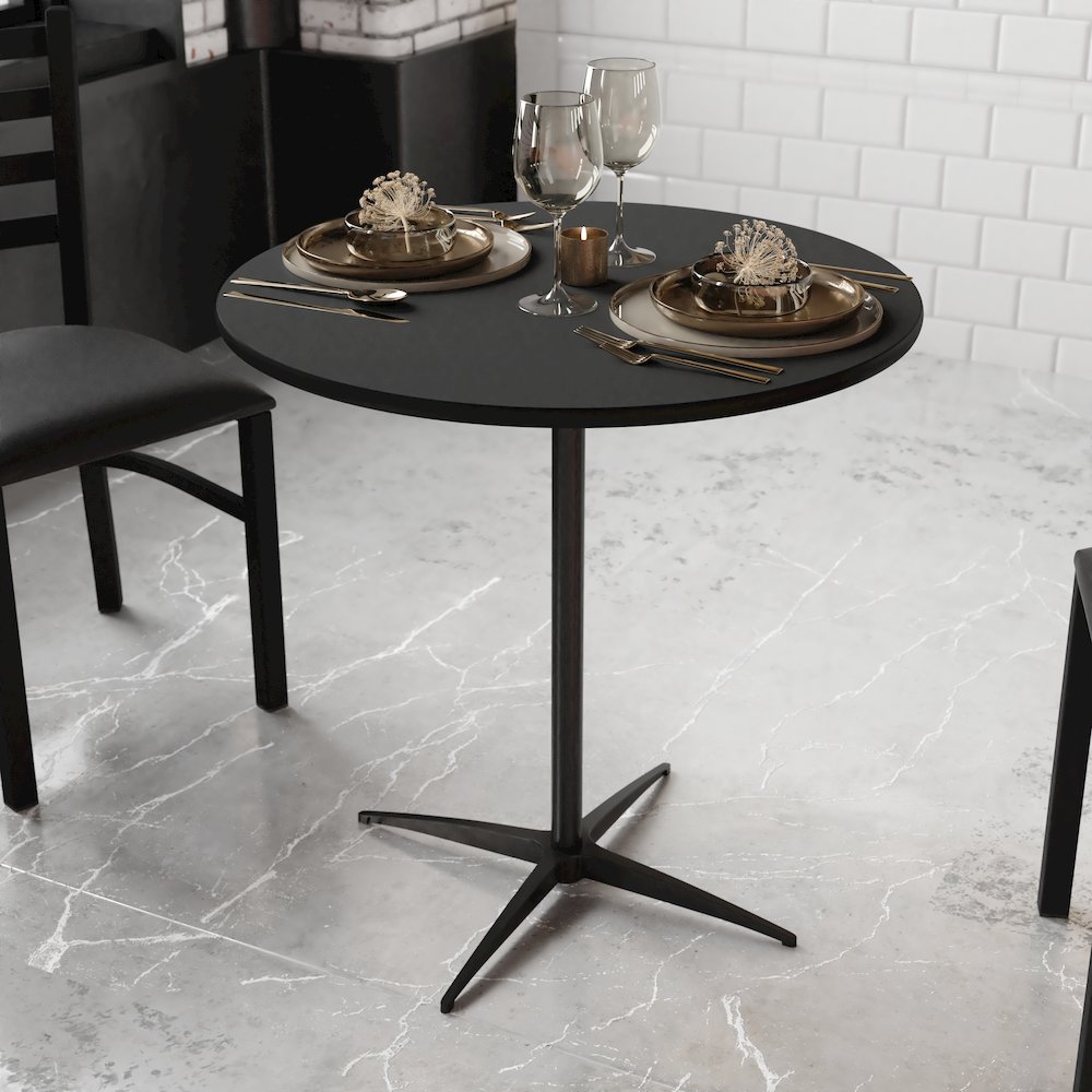 Lars 30'' Round Wood Cocktail Table with 30'' and 42'' Columns, Black. Picture 6