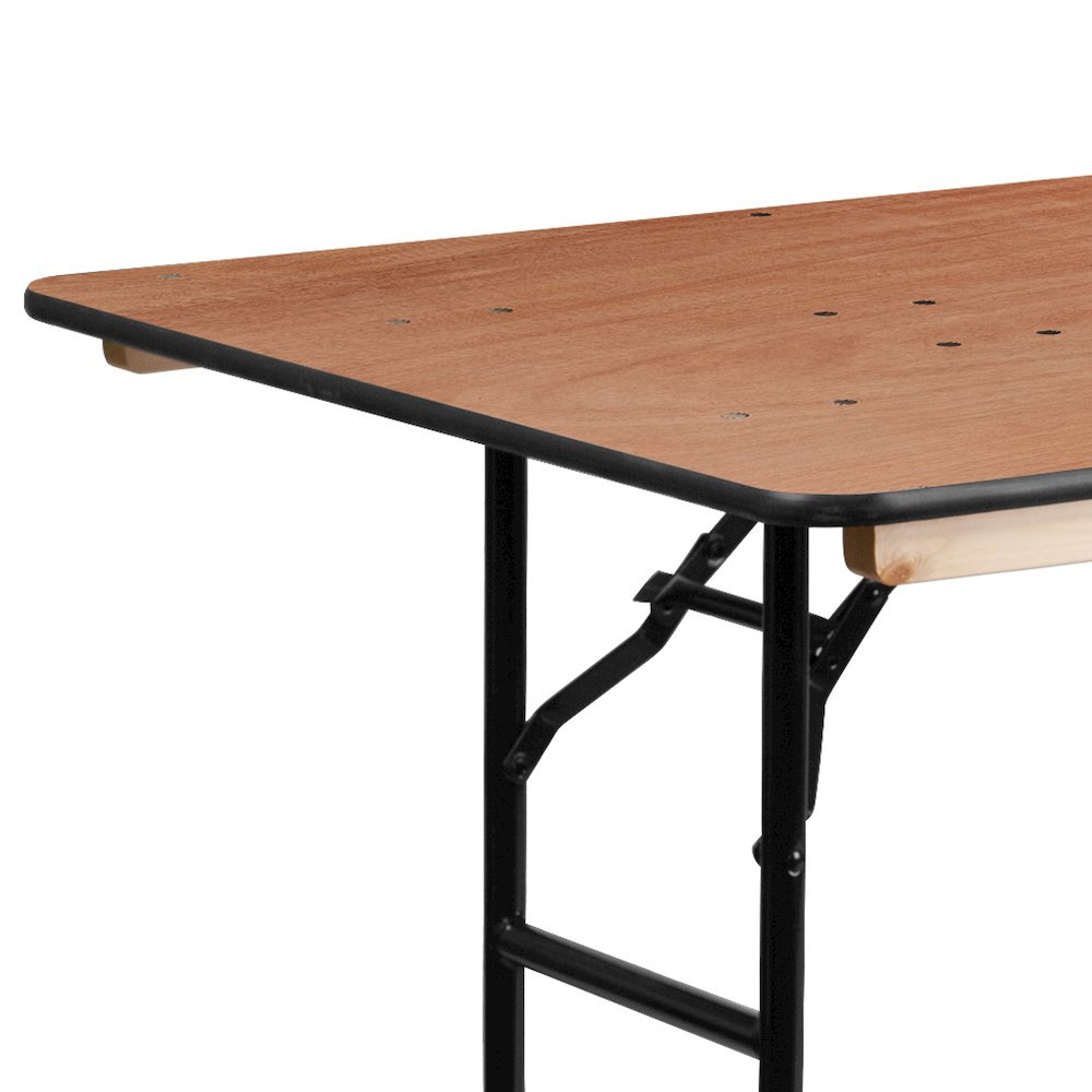 6-Foot Rectangular Wood Folding Banquet Table with Clear Coated Finished Top. Picture 11