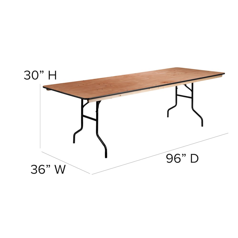 8-Foot Rectangular Wood Folding Banquet Table with Clear Coated Finished Top. Picture 6