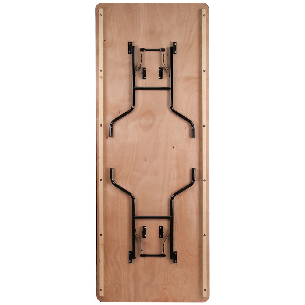 8-Foot Rectangular Wood Folding Banquet Table with Clear Coated Finished Top. Picture 9
