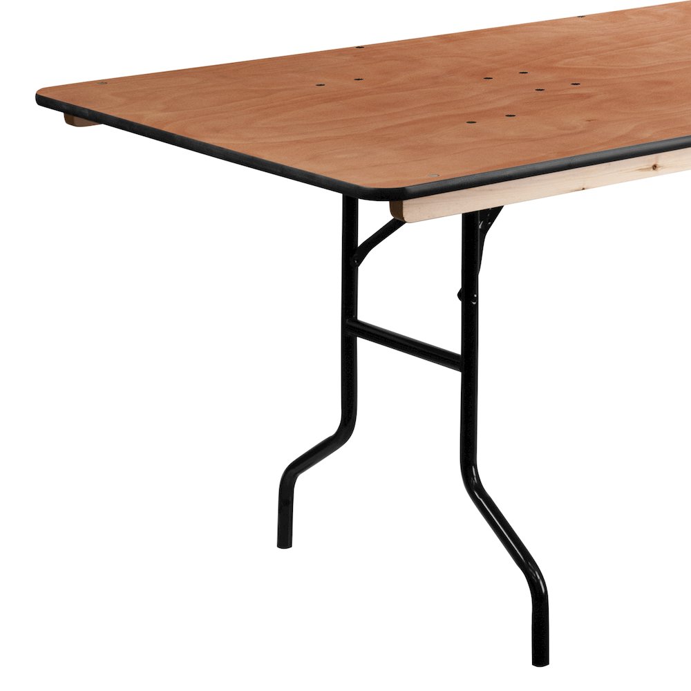 8-Foot Rectangular Wood Folding Banquet Table with Clear Coated Finished Top. Picture 10