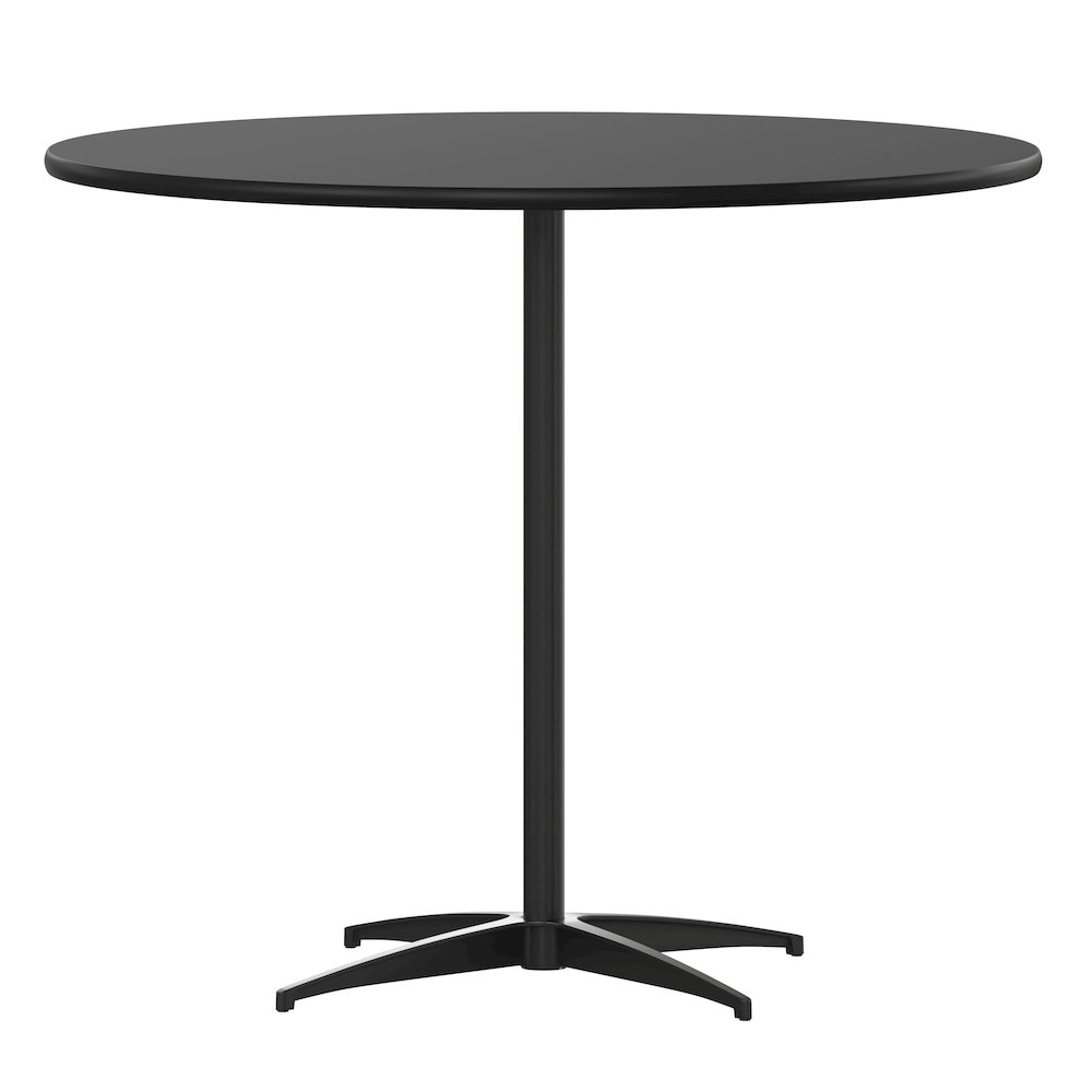 Lars 36'' Round Wood Cocktail Table with 30'' and 42'' Columns, Black. Picture 1