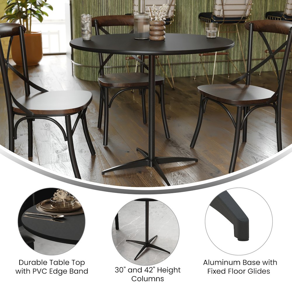 Lars 36'' Round Wood Cocktail Table with 30'' and 42'' Columns, Black. Picture 4