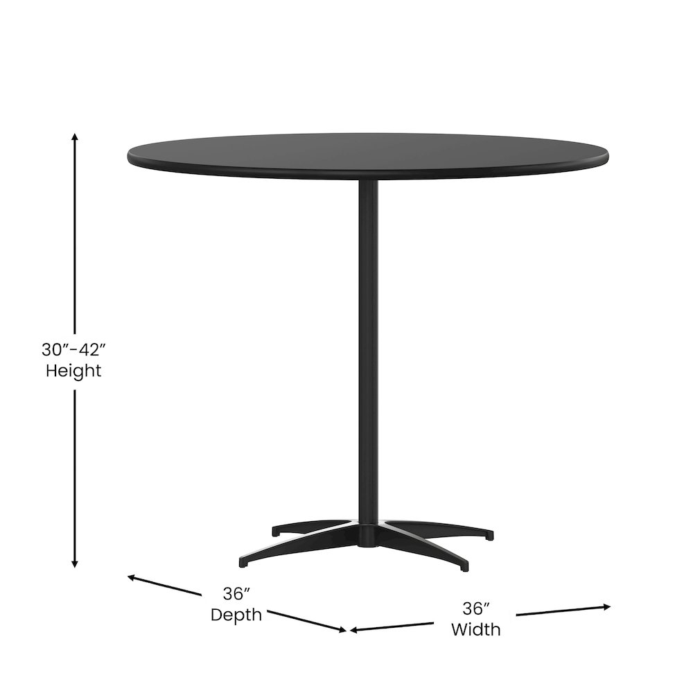 Lars 36'' Round Wood Cocktail Table with 30'' and 42'' Columns, Black. Picture 5