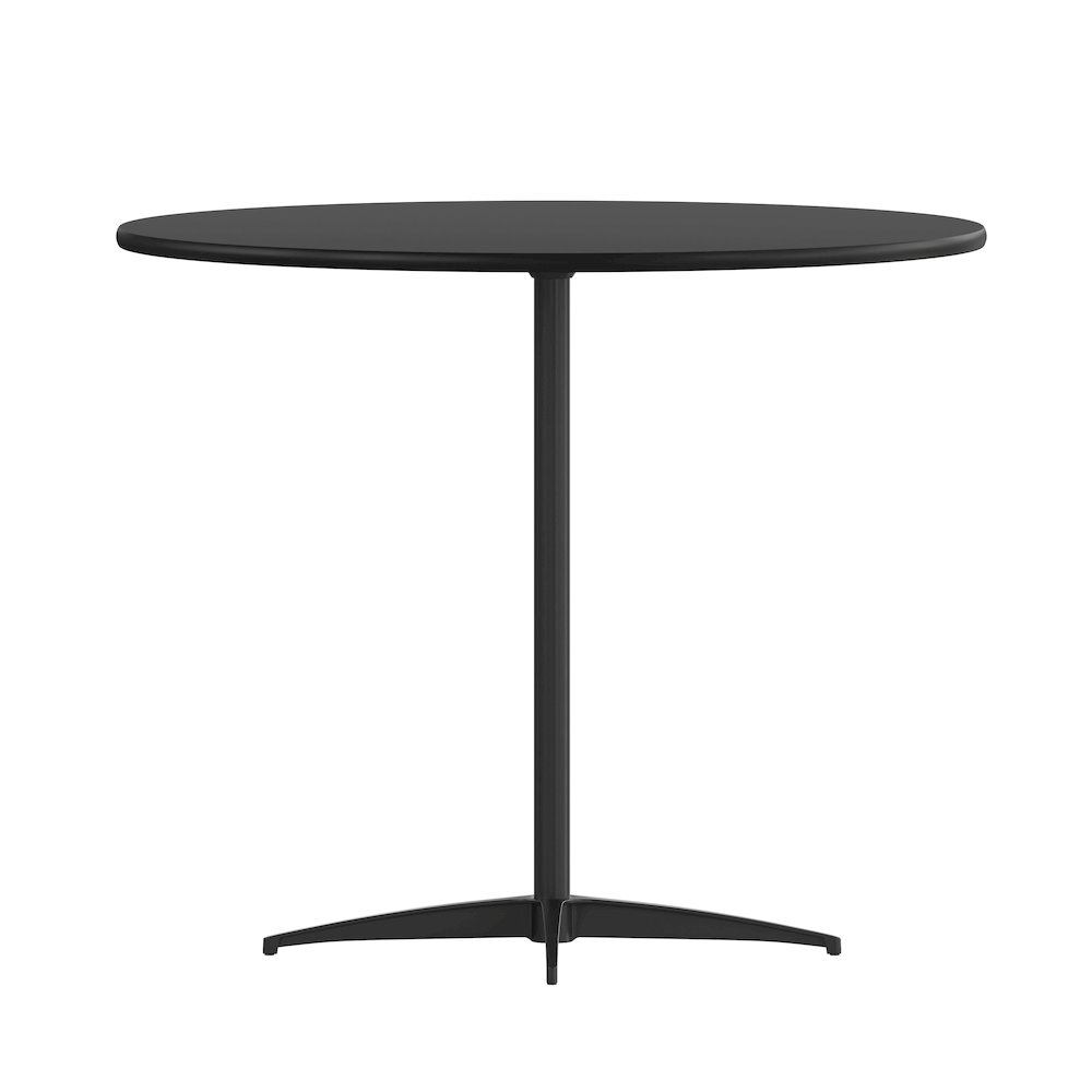 Lars 36'' Round Wood Cocktail Table with 30'' and 42'' Columns, Black. Picture 9