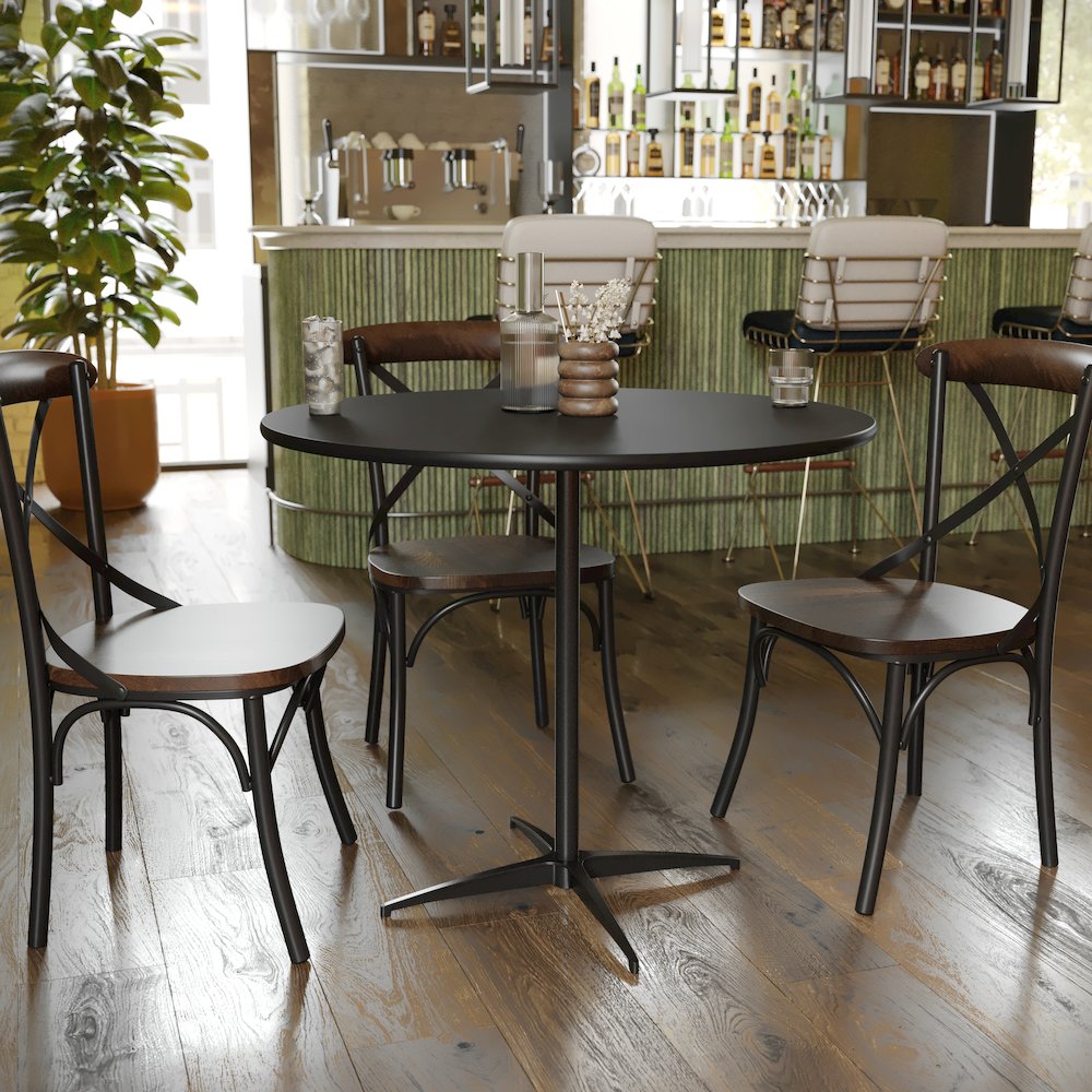 Lars 36'' Round Wood Cocktail Table with 30'' and 42'' Columns, Black. Picture 3