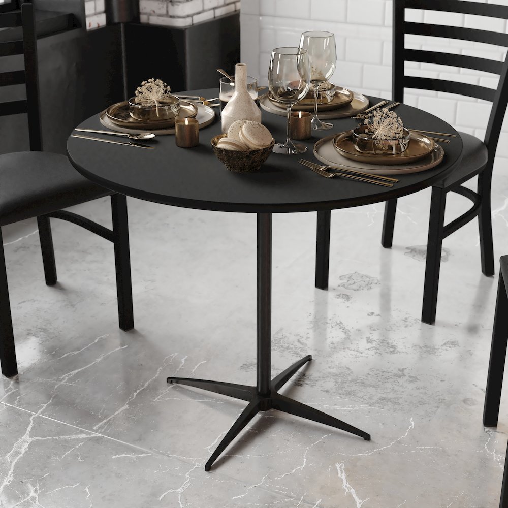 Lars 36'' Round Wood Cocktail Table with 30'' and 42'' Columns, Black. Picture 6