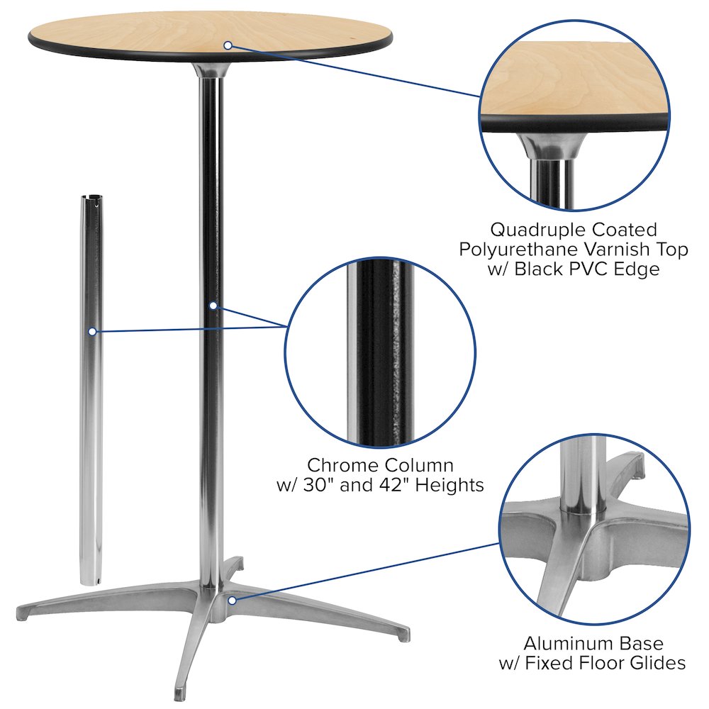 36'' Round Wood Cocktail Table with 30'' and 42'' Columns. Picture 5