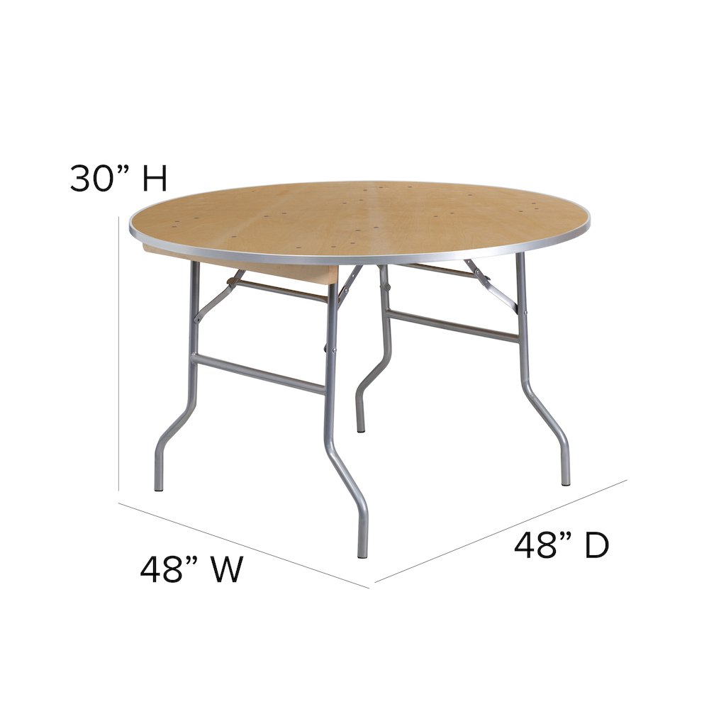 4-Foot Round HEAVY DUTY Birchwood Folding Banquet Table with METAL Edges. Picture 6