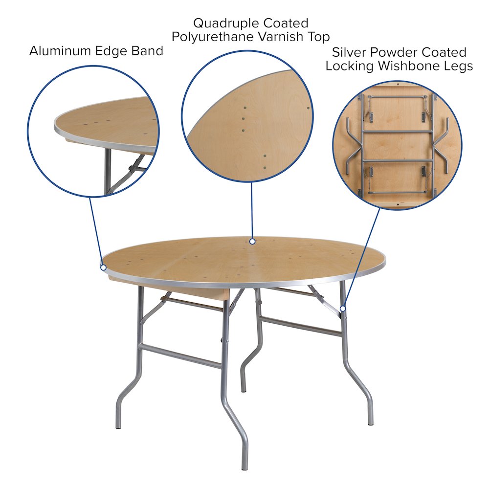 4-Foot Round HEAVY DUTY Birchwood Folding Banquet Table with METAL Edges. Picture 5