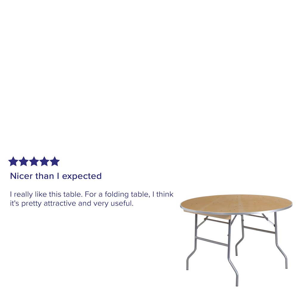 4-Foot Round HEAVY DUTY Birchwood Folding Banquet Table with METAL Edges. Picture 4