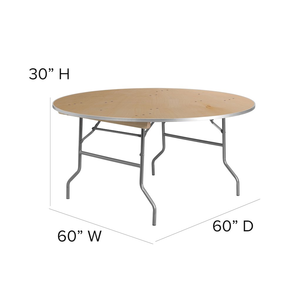 5-Foot Round HEAVY DUTY Birchwood Folding Banquet Table with METAL Edges. Picture 6
