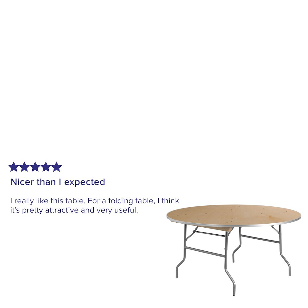 5-Foot Round HEAVY DUTY Birchwood Folding Banquet Table with METAL Edges. Picture 4