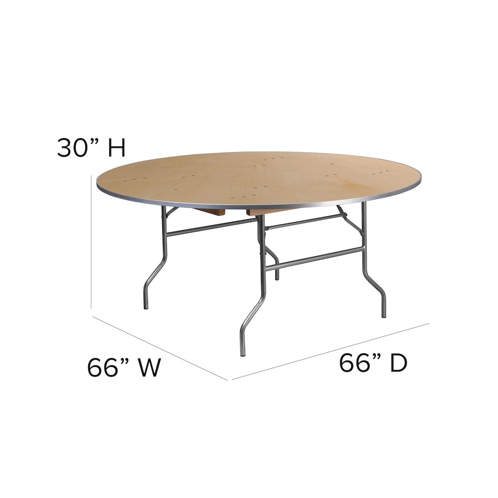 5.5-Foot Round HEAVY DUTY Birchwood Folding Banquet Table with METAL Edges. Picture 5