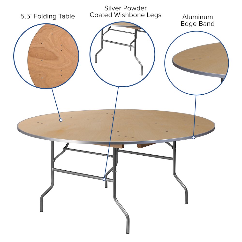 5.5-Foot Round HEAVY DUTY Birchwood Folding Banquet Table with METAL Edges. Picture 4