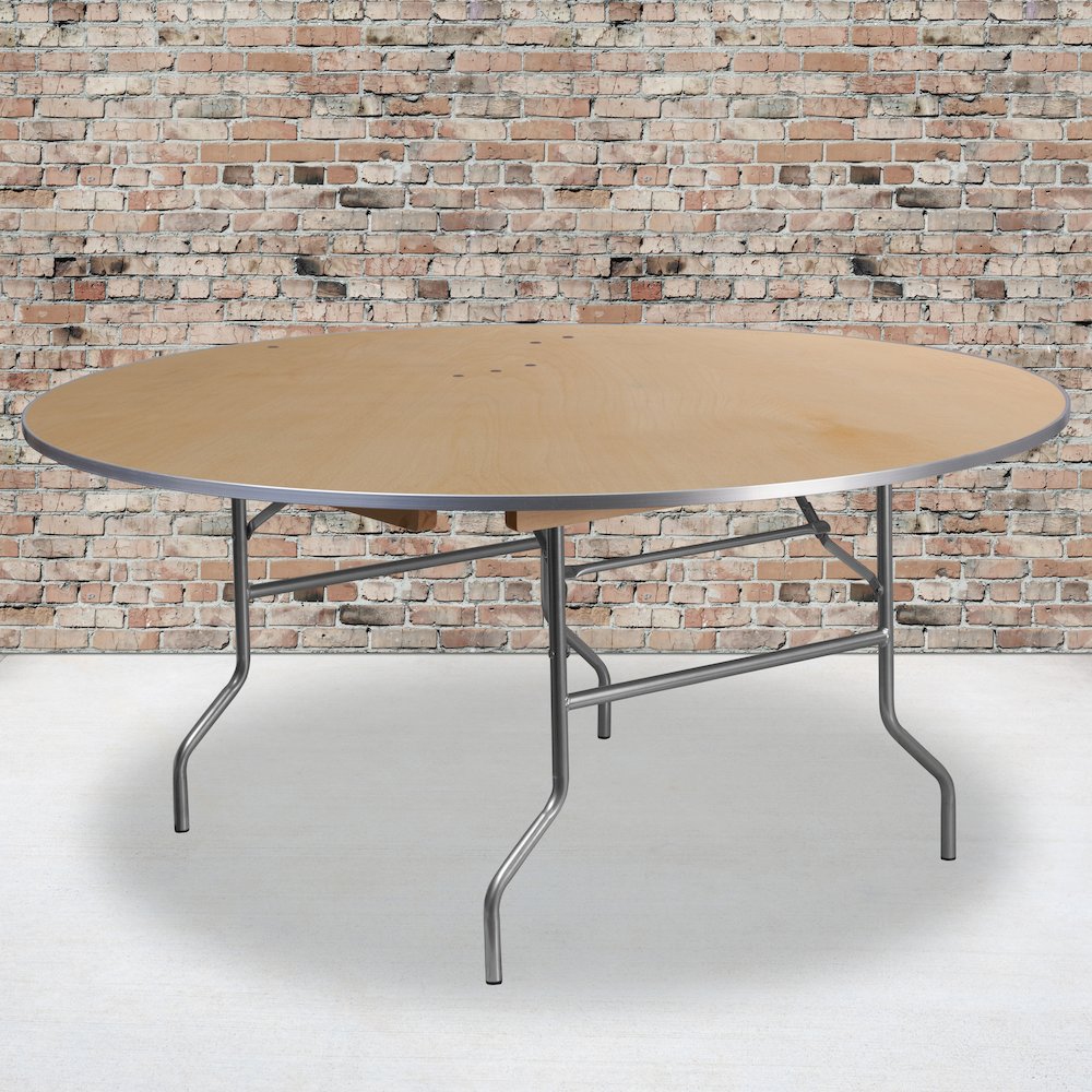 5.5-Foot Round HEAVY DUTY Birchwood Folding Banquet Table with METAL Edges. Picture 2