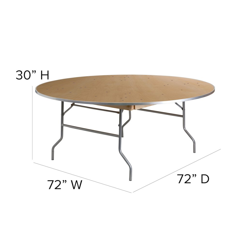 6-Foot Round HEAVY DUTY Birchwood Folding Banquet Table with METAL Edges. Picture 6