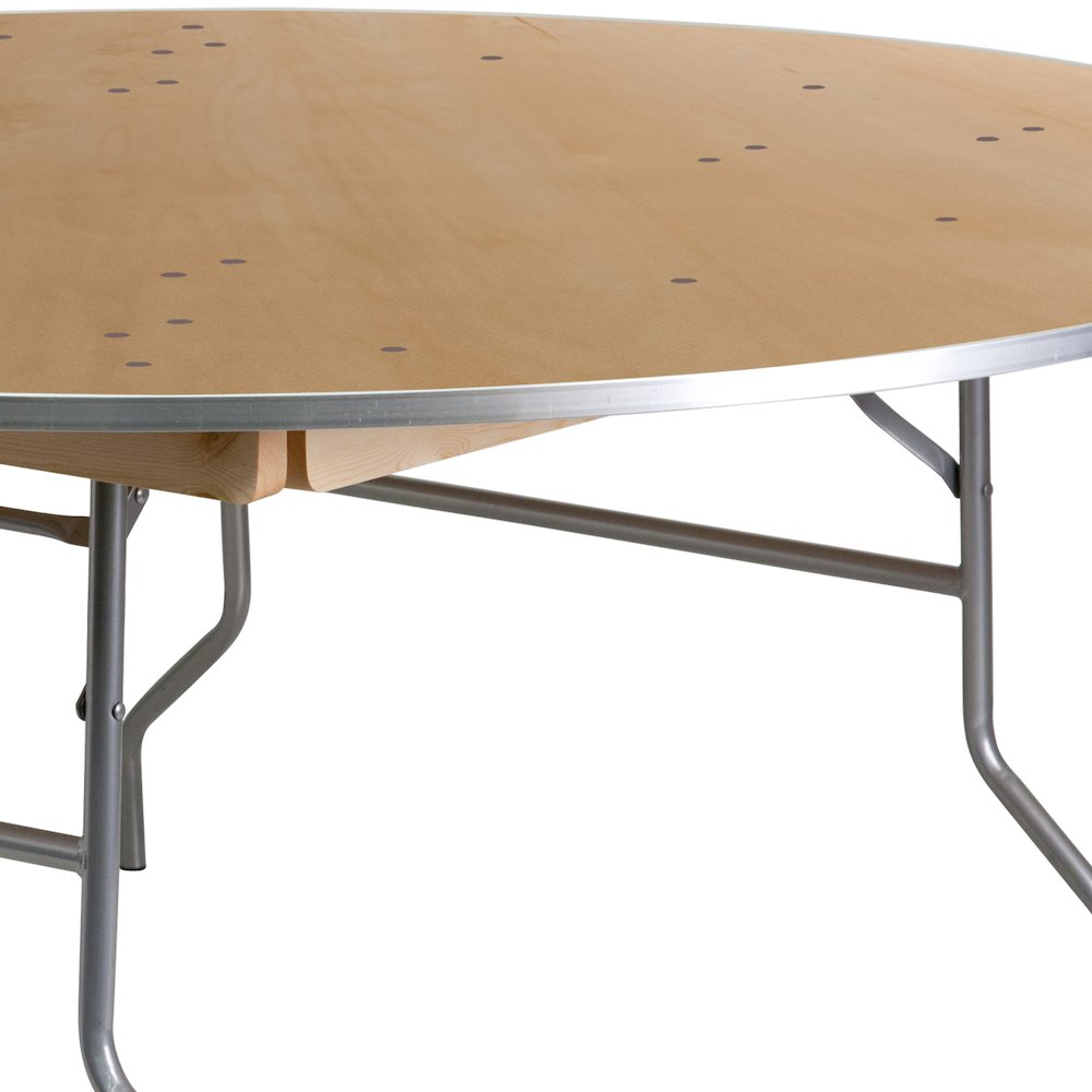 6-Foot Round HEAVY DUTY Birchwood Folding Banquet Table with METAL Edges. Picture 10