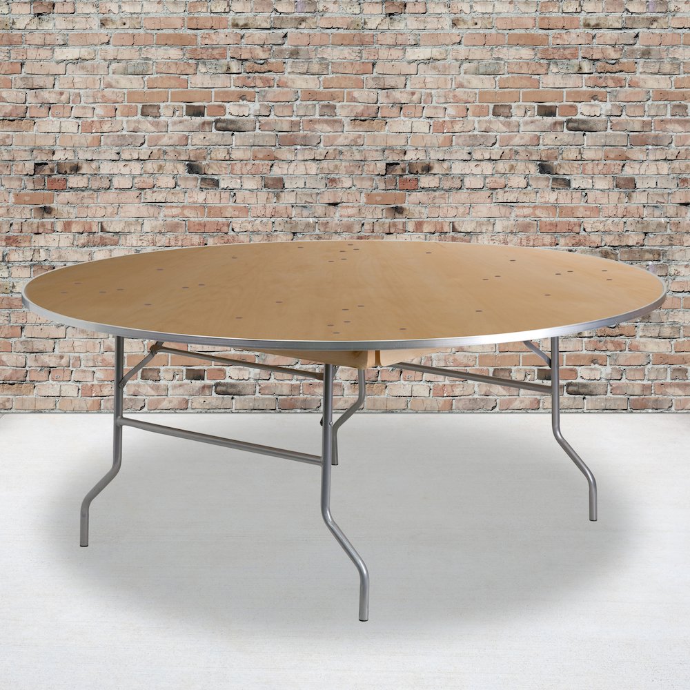6-Foot Round HEAVY DUTY Birchwood Folding Banquet Table with METAL Edges. Picture 2