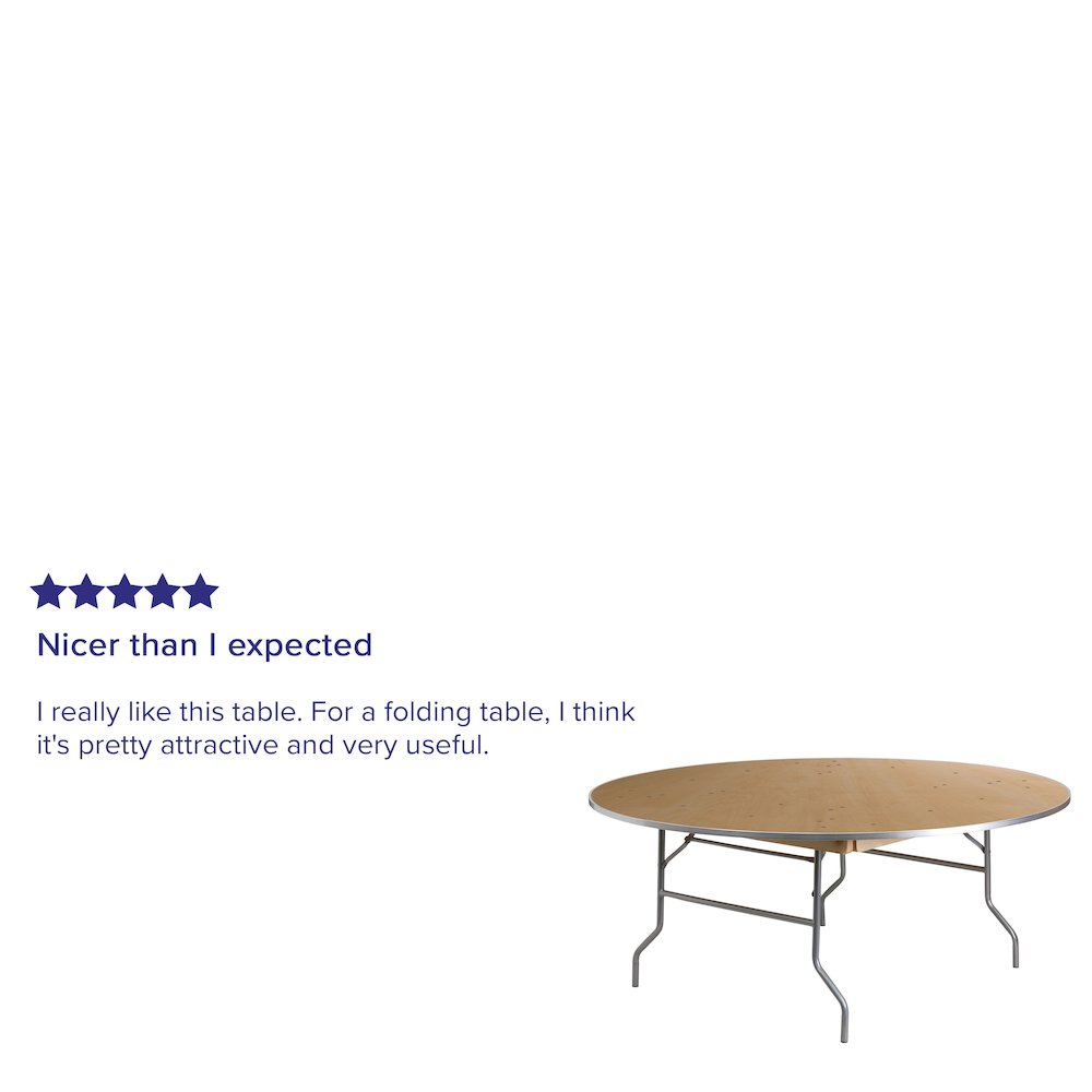 6-Foot Round HEAVY DUTY Birchwood Folding Banquet Table with METAL Edges. Picture 4